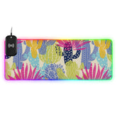 Colorful Cactus Wireless Charging Mouse Pad for Mobile Phone Extra Large Gaming Mousepad with 13 Lighting Modes Keyboard Mat for Office Home Gaming MacBook PC Laptop Desk